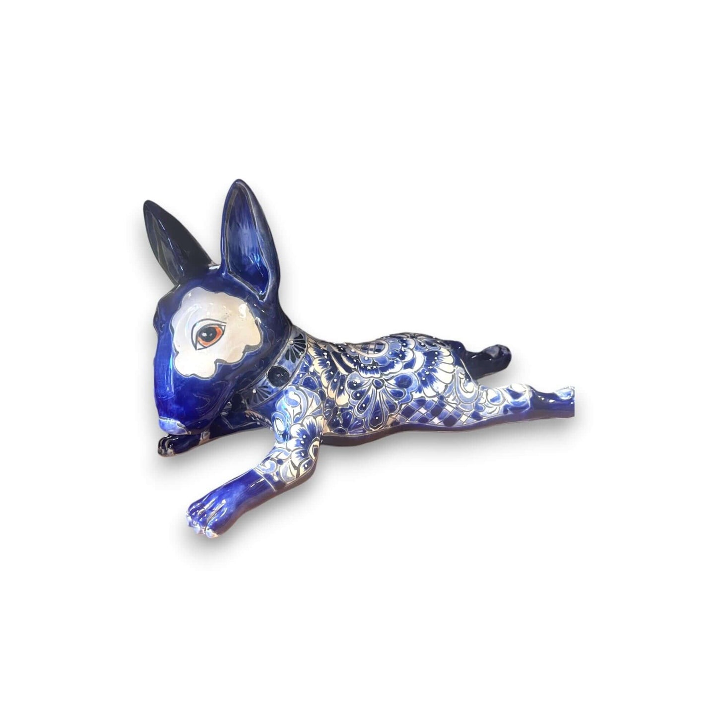 Talavera Bull Terrier Statue | Hand-Painted Colorful Dog Sculpture