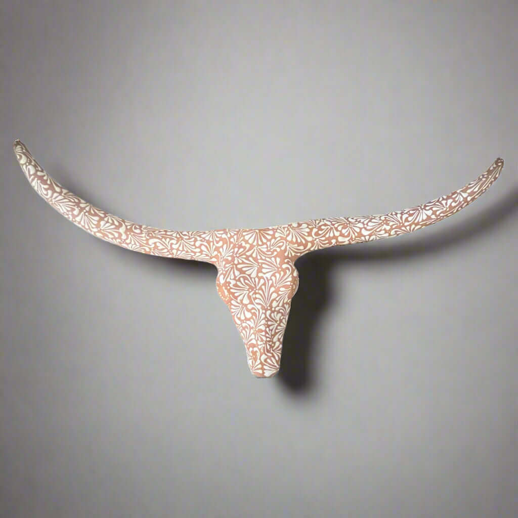Terracotta Longhorn Wall Art | Hand-Painted Mexican Bull Skull