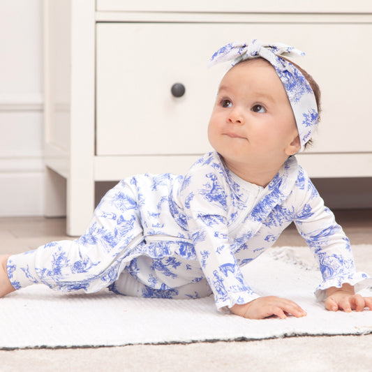 Baby Girl Toile de Jouy Bamboo Zipper Romper - Mommy and Me