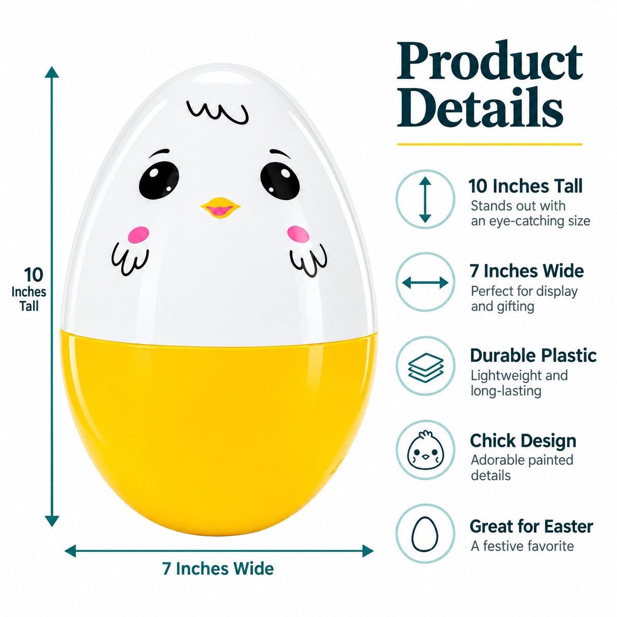 Giant Jumbo Large Size White and Yellow Chick Plastic Easter Egg 10 Inches