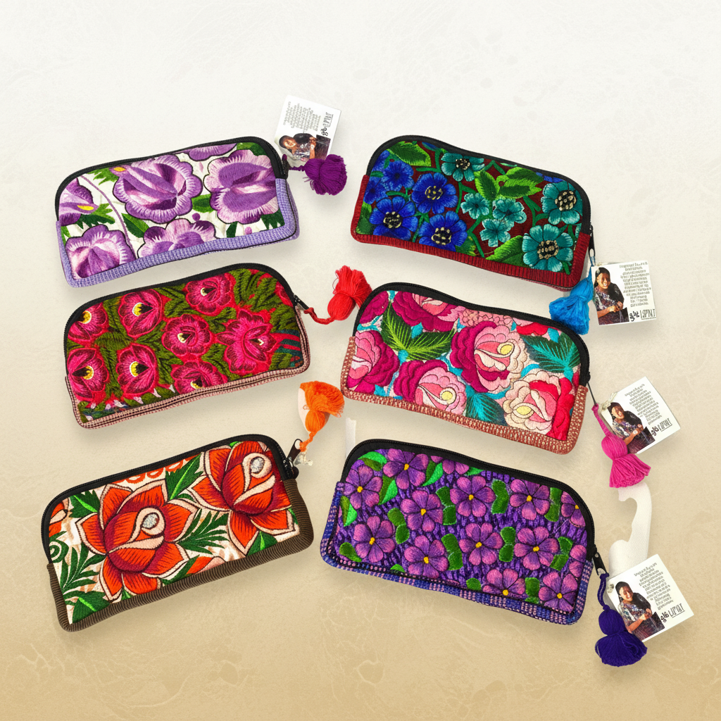 Up-cycled Half Moon Huipil Cosmetic Padded Bag with Tassel - Guatemala