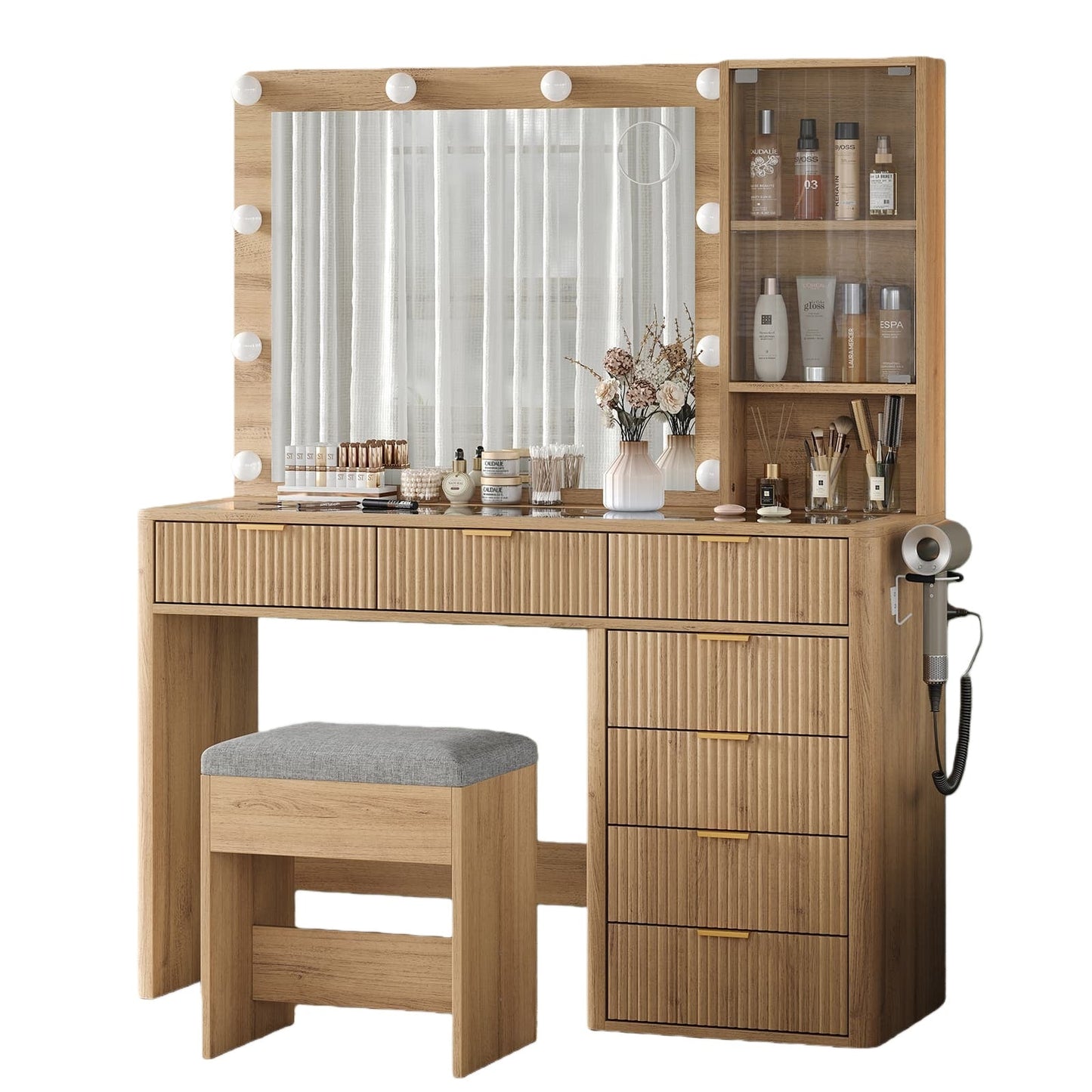 Vektaya US-VD013 Bedroom Makeup Vanity desk with LED Mirror, 7 Drawers