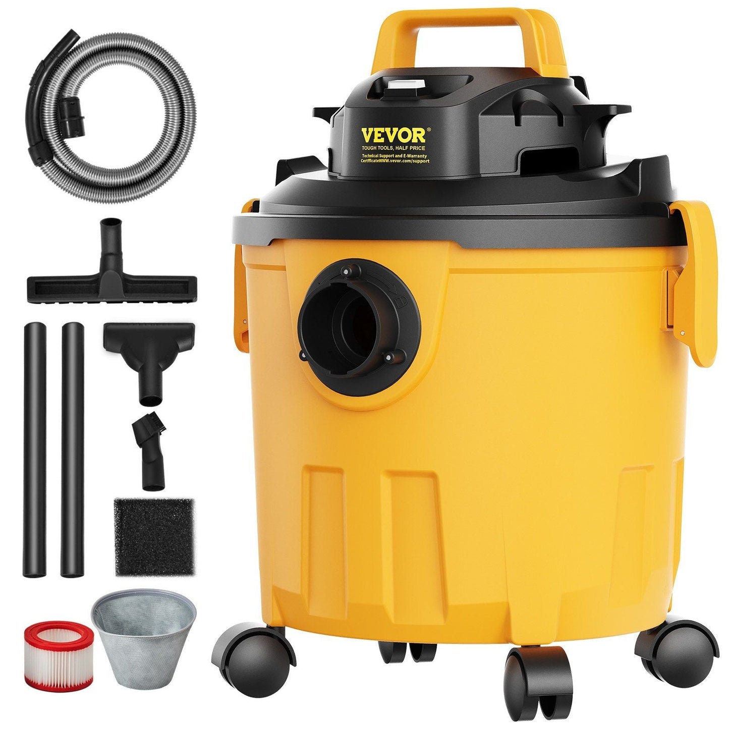 VEVOR Shop Vacuum Wet And Dry, 5 Gallon 6 Peak HP Wet/Dry Vac, Powerful Suction with Blower Function with Attachments 2-in-1 Crevice Nozzle, Small Shop Vac Perfect for Carpet Debris, Pet Hair, Car