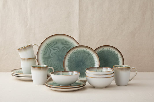 WHITEPEONY Dinnerware Set Green Stoneware 16 Pieces Service for 4 Stoneware Plates and Bowls Set Highly Chip and Crack Resistant Stoneware Set Dishwasher Microwave Safe Dishes set
