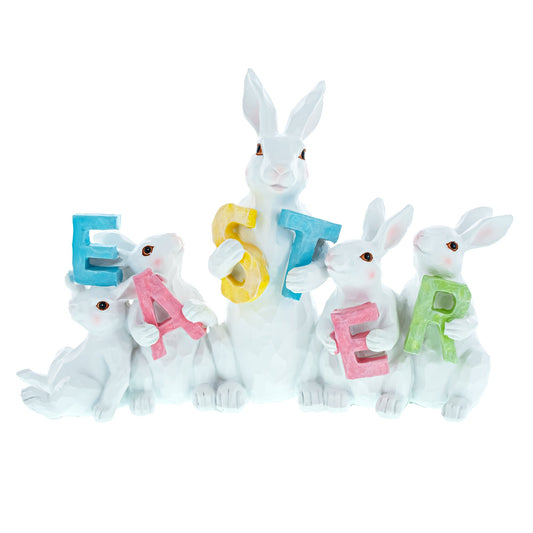 Festive Spring Bunny Figurine Display Spelling EASTER for Holiday Decor 8.7 Inches Tall