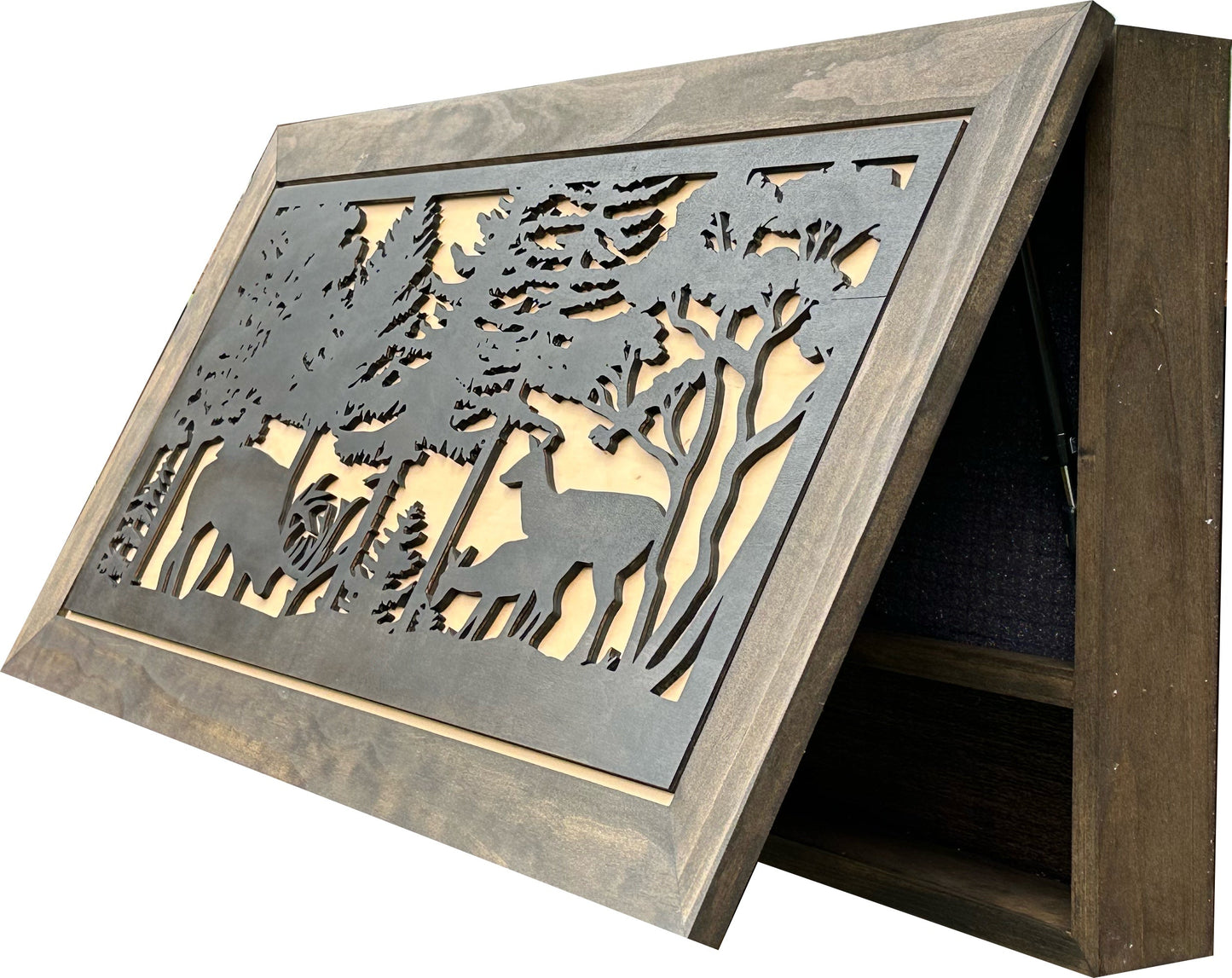 Deer Scene Gun Concealment Decor - Handcrafted Wooden Gun Cabinets - Gun Shelf Hidden Storage for Rifles, Shotguns, & Handguns - Quick Access Hidden Wall Safe (Extra Large)