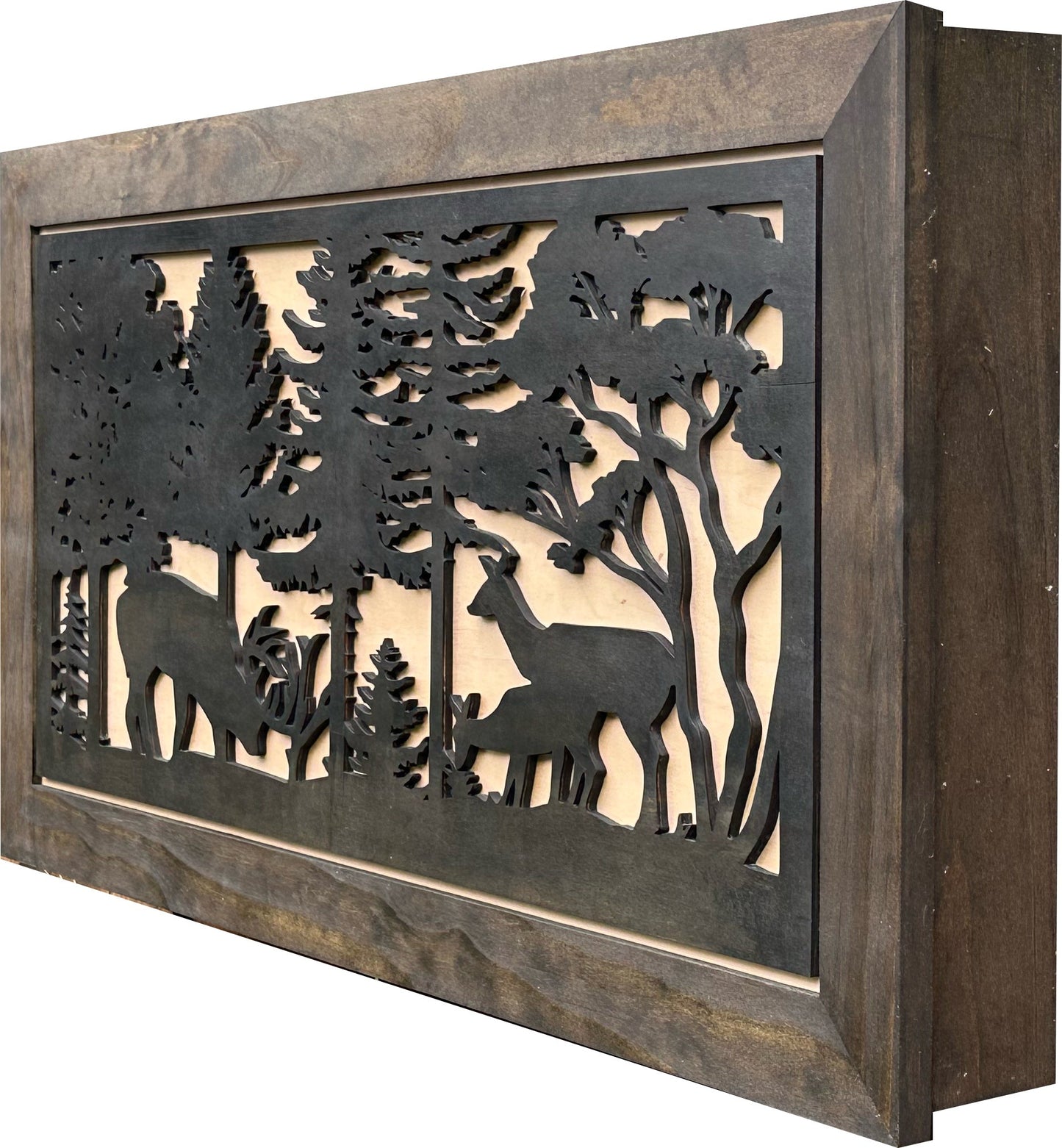 Deer Scene Gun Concealment Decor - Handcrafted Wooden Gun Cabinets - Gun Shelf Hidden Storage for Rifles, Shotguns, & Handguns - Quick Access Hidden Wall Safe (Extra Large)