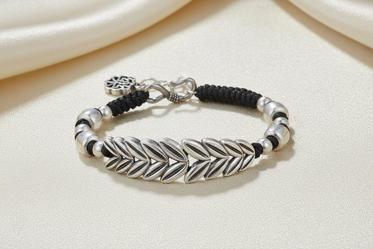 S999 Sterling Silver Handwoven Barley Bracelet