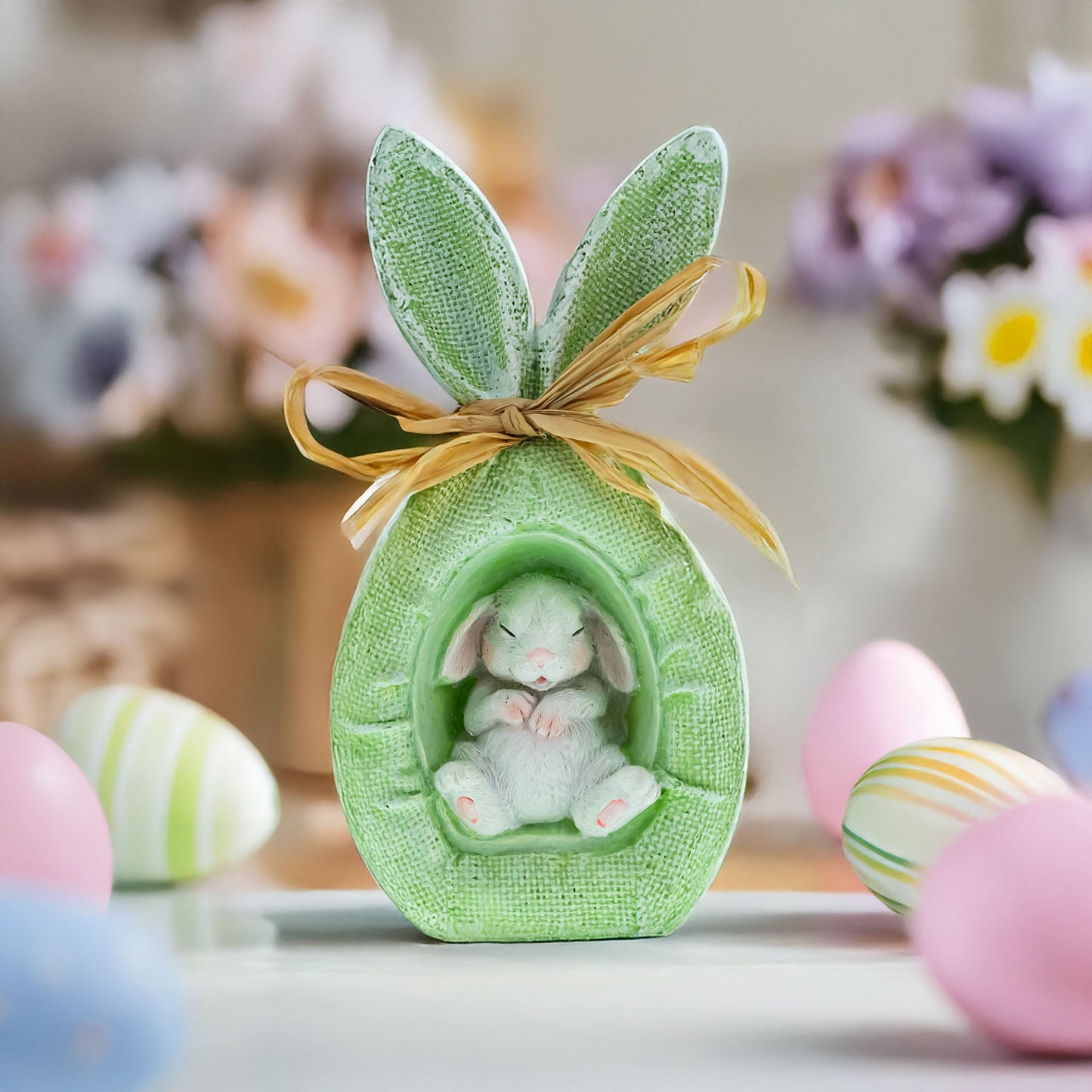 Green Burlap Bunny Nest Egg - 6.2"
