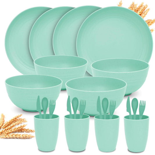 Unbreakable, Wheat Straw Dinnerware Sets for 4