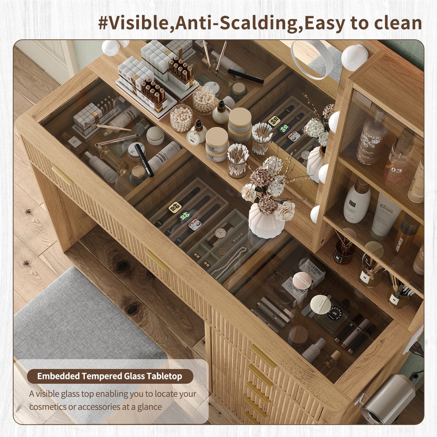 Vektaya US-VD013 Bedroom Makeup Vanity desk with LED Mirror, 7 Drawers