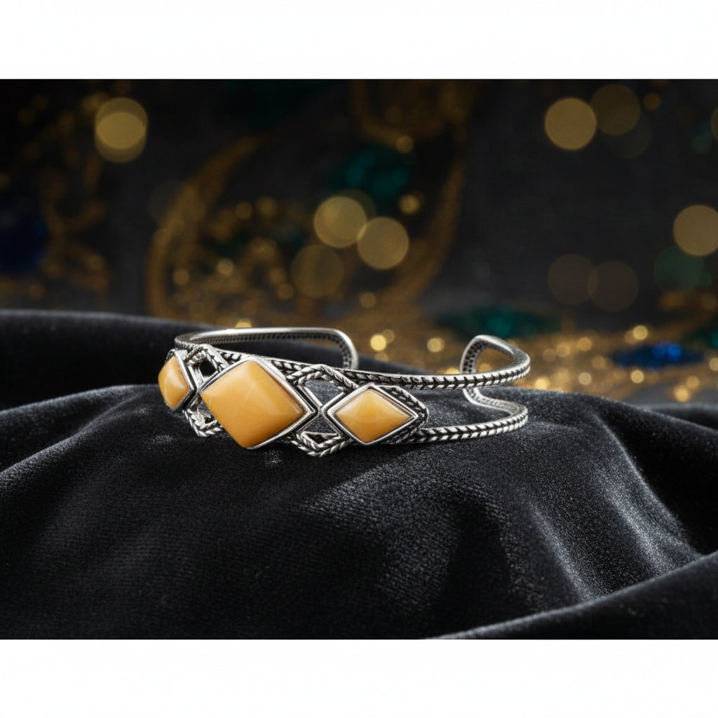 Yellow Agate and Sterling Silver Cuff Bracelet