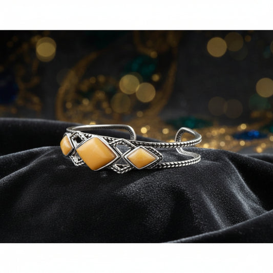 Yellow Agate and Sterling Silver Cuff Bracelet