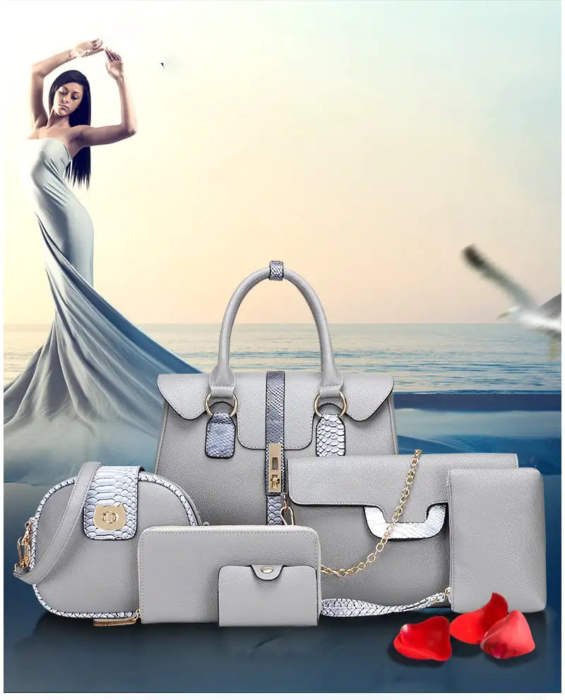 Trendy European Style Snake Print Shoulder Bag Set